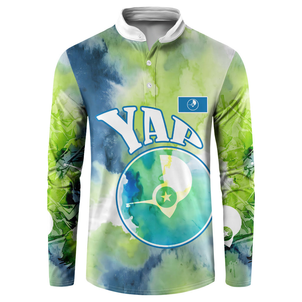 Yap Island Heritage Cultural Symbol Button Sweatshirt Micronesian Flag Stone Money Watercolor Abstract Art Design