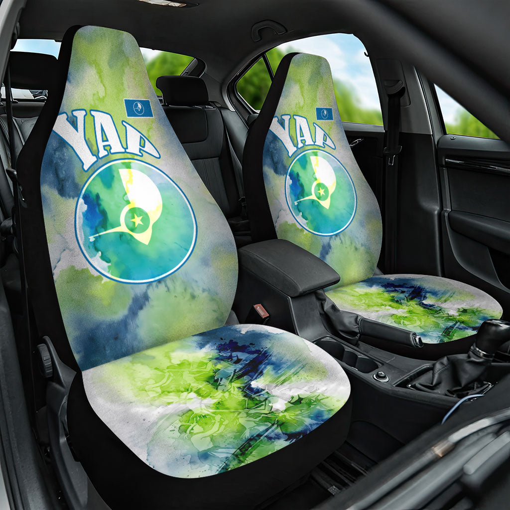 Yap Island Heritage Cultural Symbol Car Seat Cover Micronesian Flag Stone Money Watercolor Abstract Art Design