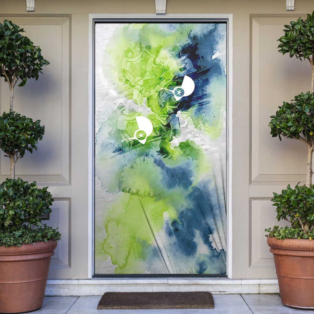 Yap Island Heritage Cultural Symbol Door Cover Micronesian Flag Stone Money Watercolor Abstract Art Design