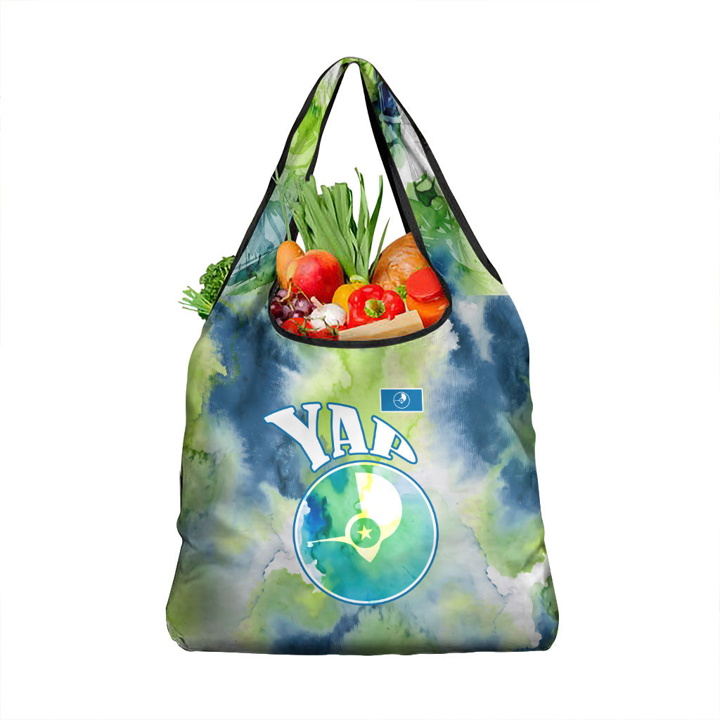 Yap Island Heritage Cultural Symbol Grocery Bag Micronesian Flag Stone Money Watercolor Abstract Art Design