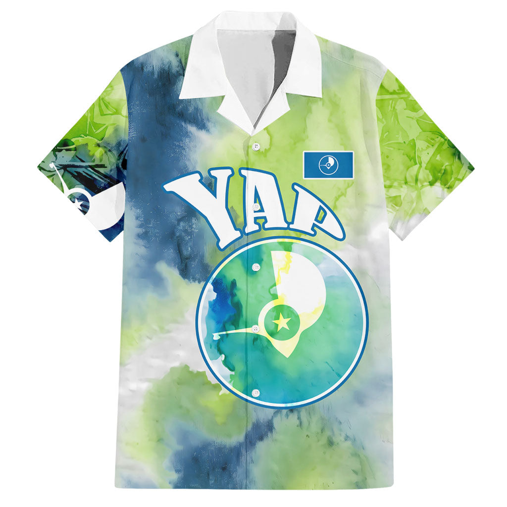 Yap Island Heritage Cultural Symbol Hawaiian Shirt Micronesian Flag Stone Money Watercolor Abstract Art Design