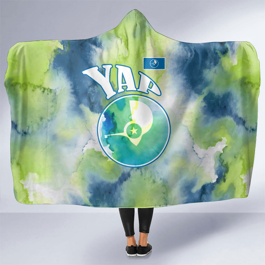 Yap Island Heritage Cultural Symbol Hooded Blanket Micronesian Flag Stone Money Watercolor Abstract Art Design