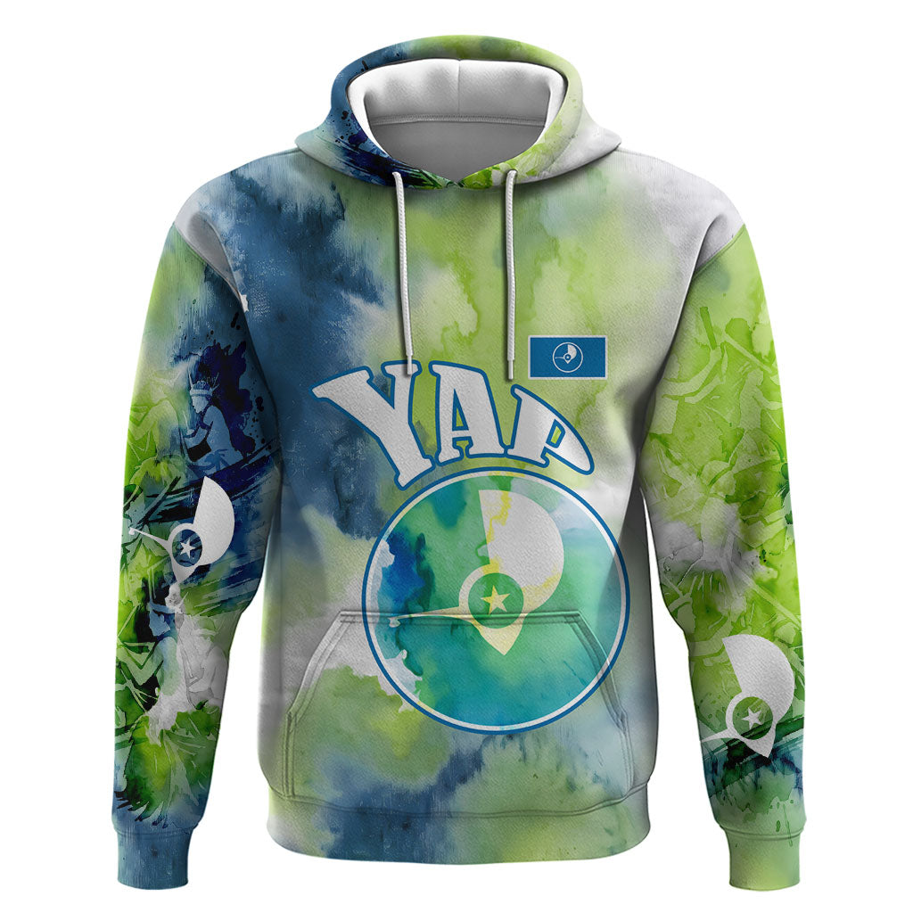 Yap Island Heritage Cultural Symbol Hoodie Micronesian Flag Stone Money Watercolor Abstract Art Design