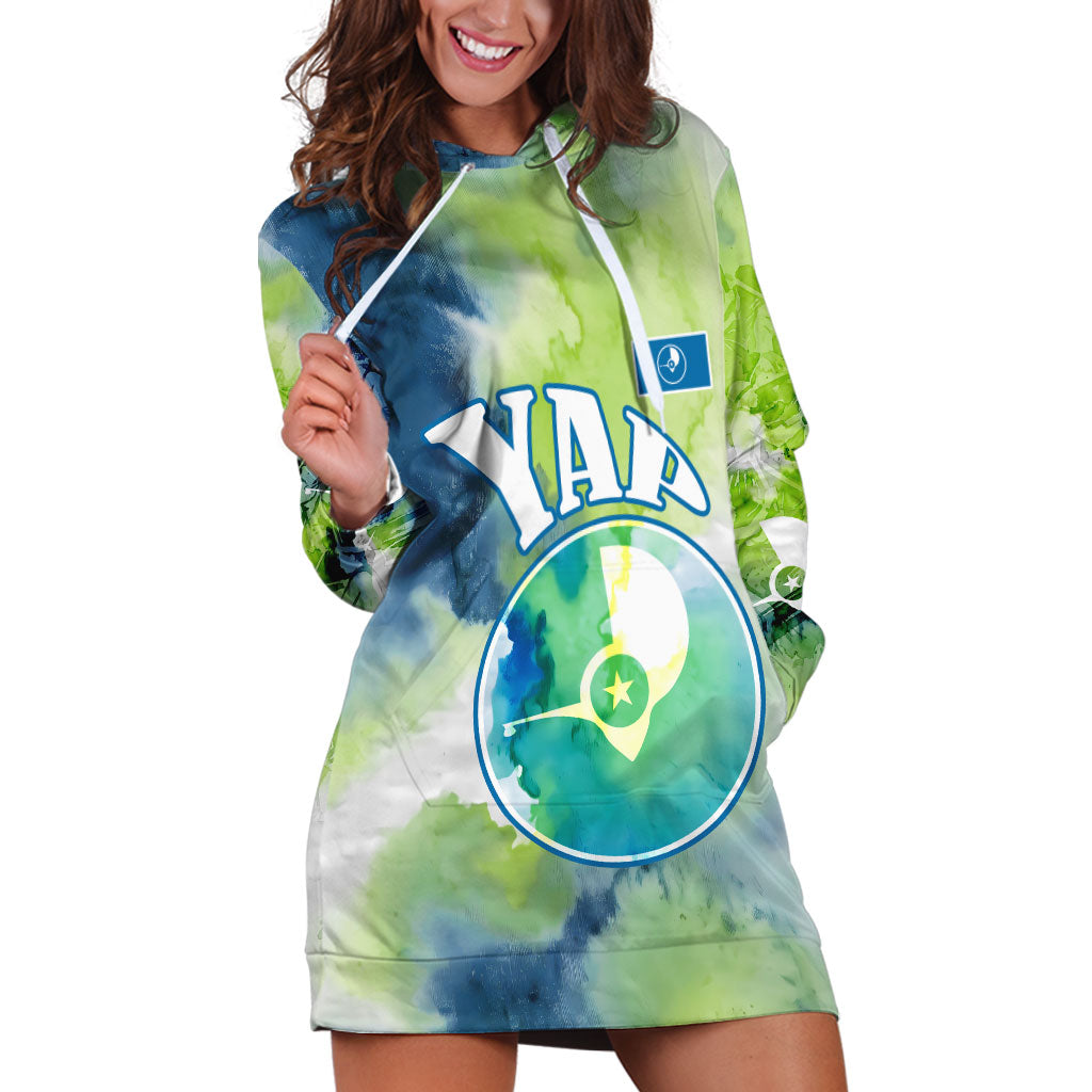 Yap Island Heritage Cultural Symbol Hoodie Dress Micronesian Flag Stone Money Watercolor Abstract Art Design
