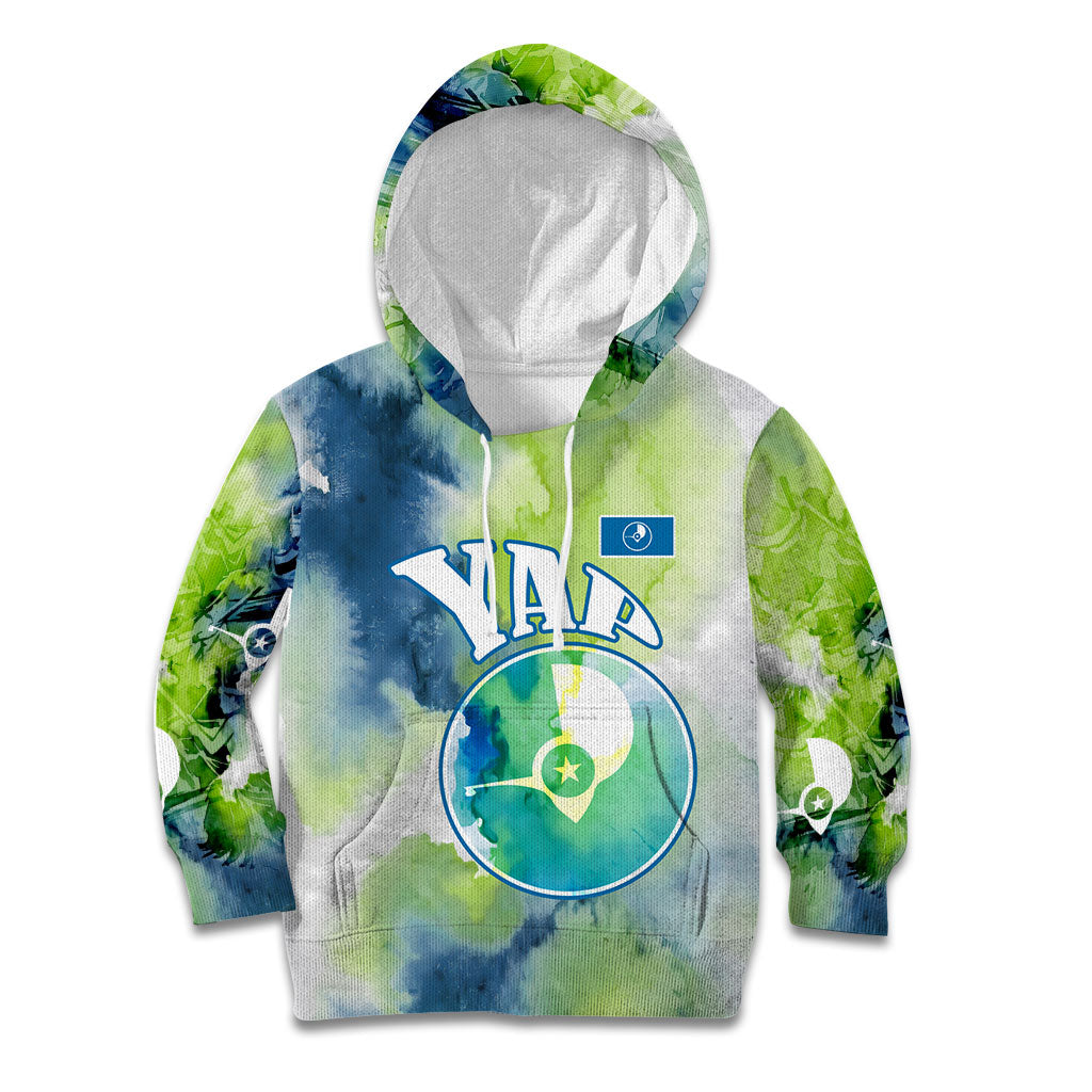 Yap Island Heritage Cultural Symbol Kid Hoodie Micronesian Flag Stone Money Watercolor Abstract Art Design