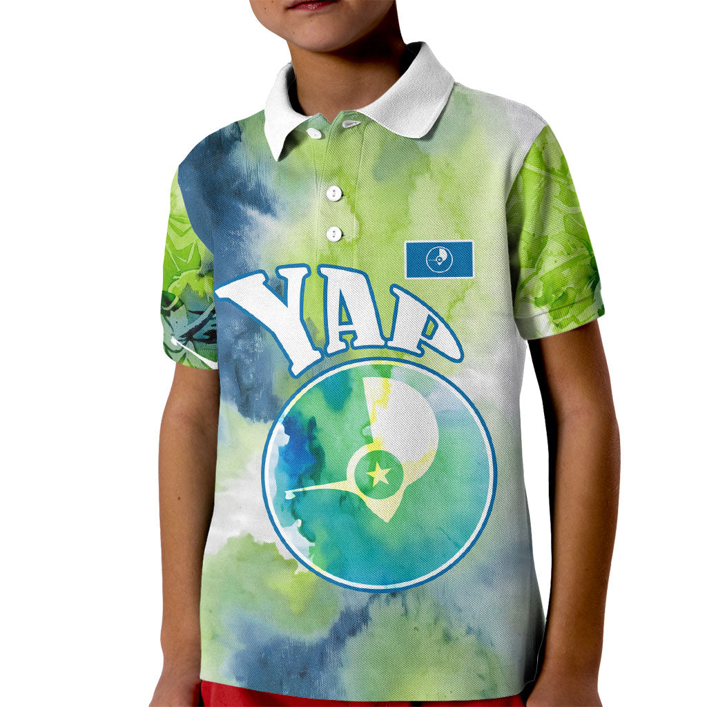 Yap Island Heritage Cultural Symbol Kid Polo Shirt Micronesian Flag Stone Money Watercolor Abstract Art Design