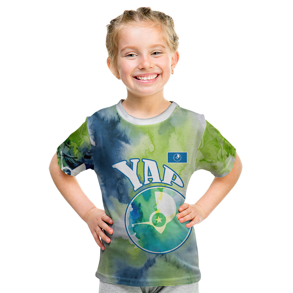 Yap Island Heritage Cultural Symbol Kid T Shirt Micronesian Flag Stone Money Watercolor Abstract Art Design