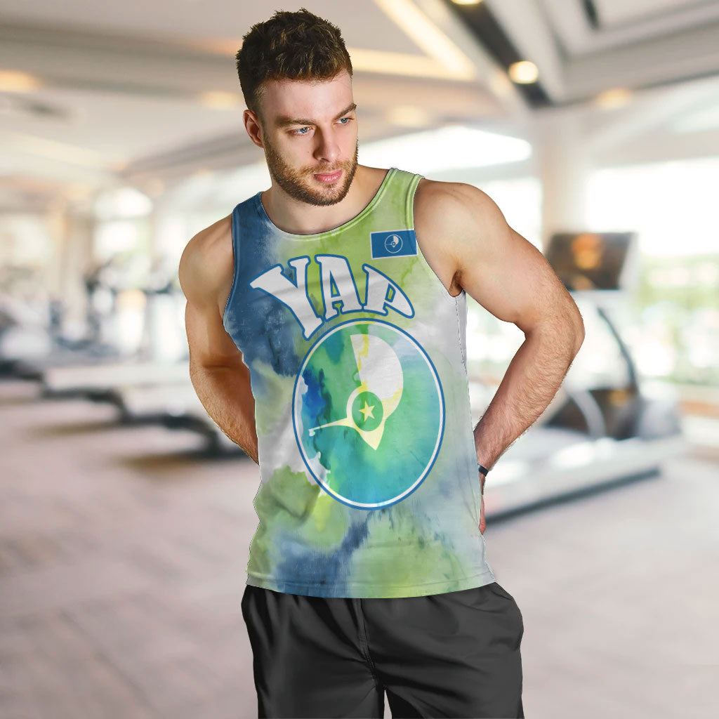 Yap Island Heritage Cultural Symbol Men Tank Top Micronesian Flag Stone Money Watercolor Abstract Art Design