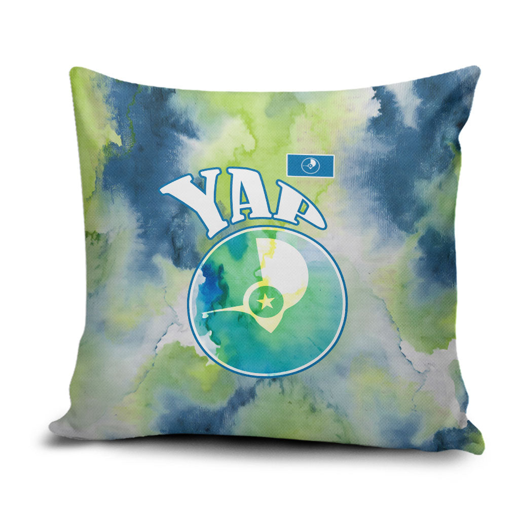 Yap Island Heritage Cultural Symbol Pillow Cover Micronesian Flag Stone Money Watercolor Abstract Art Design