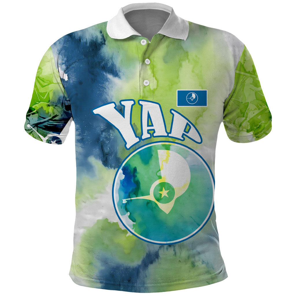Yap Island Heritage Cultural Symbol Polo Shirt Micronesian Flag Stone Money Watercolor Abstract Art Design