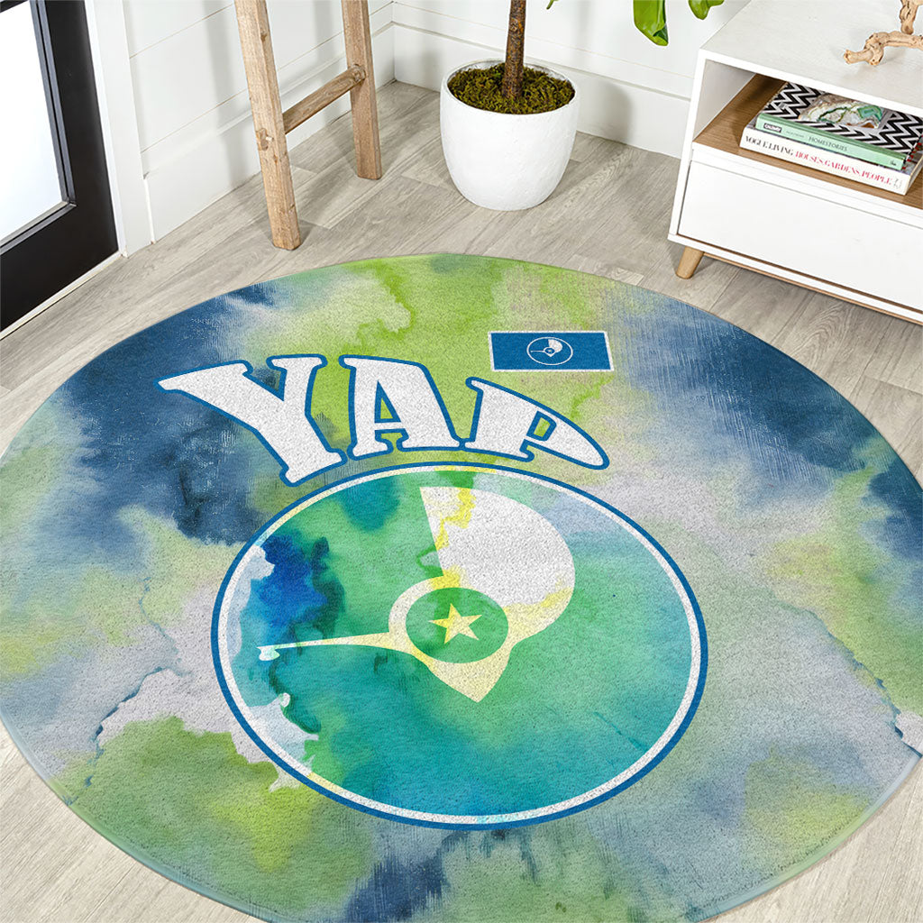 Yap Island Heritage Cultural Symbol Round Carpet Micronesian Flag Stone Money Watercolor Abstract Art Design