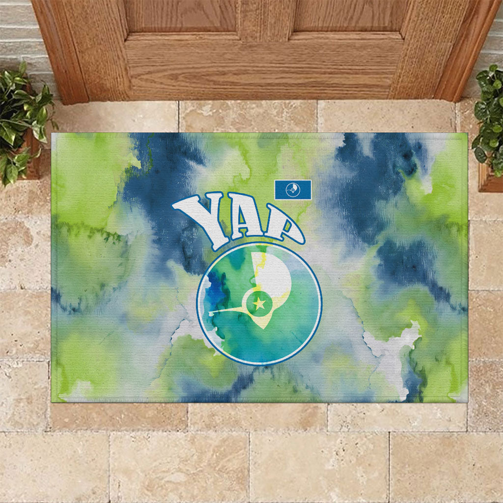 Yap Island Heritage Cultural Symbol Rubber Doormat Micronesian Flag Stone Money Watercolor Abstract Art Design