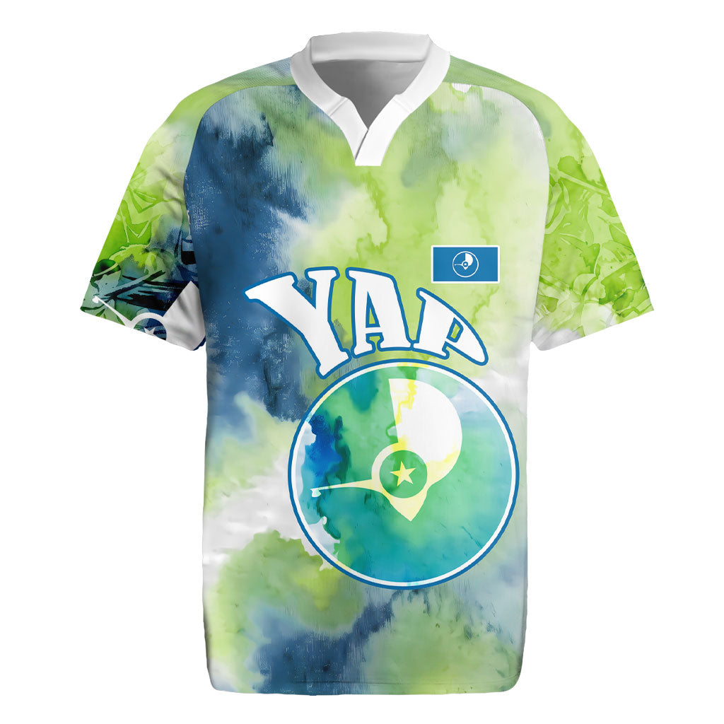 Yap Island Heritage Cultural Symbol Rugby Jersey Micronesian Flag Stone Money Watercolor Abstract Art Design