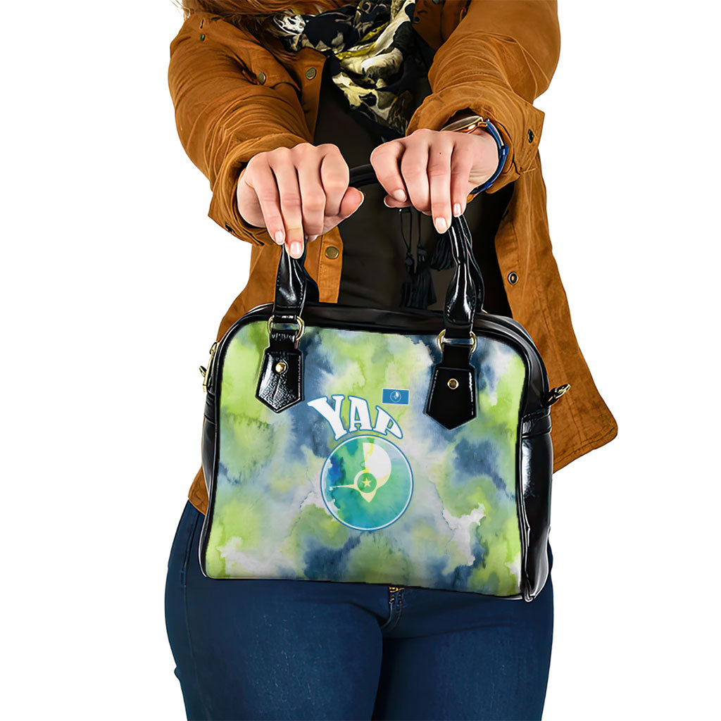 Yap Island Heritage Cultural Symbol Shoulder Handbag Micronesian Flag Stone Money Watercolor Abstract Art Design