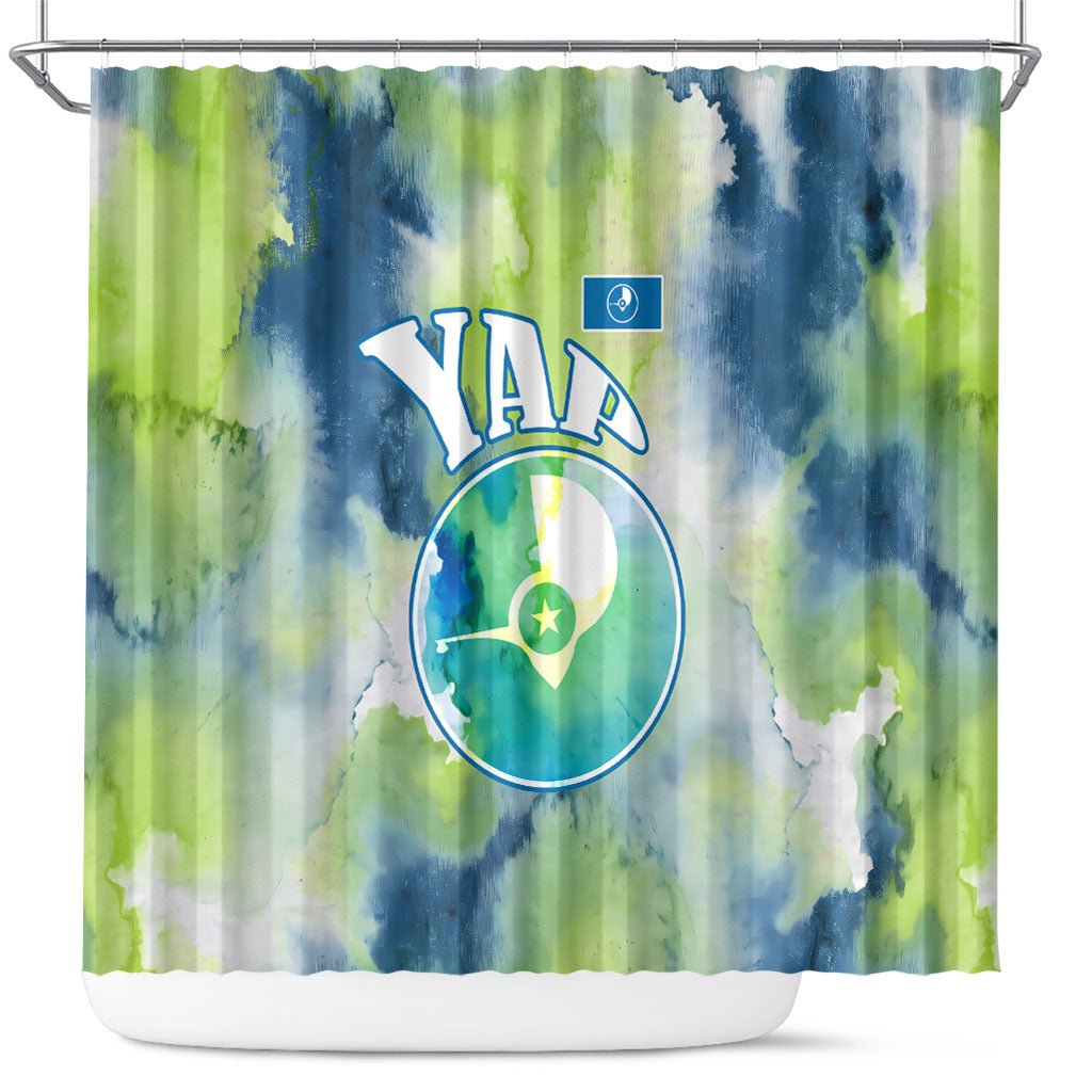 Yap Island Heritage Cultural Symbol Shower Curtain Micronesian Flag Stone Money Watercolor Abstract Art Design