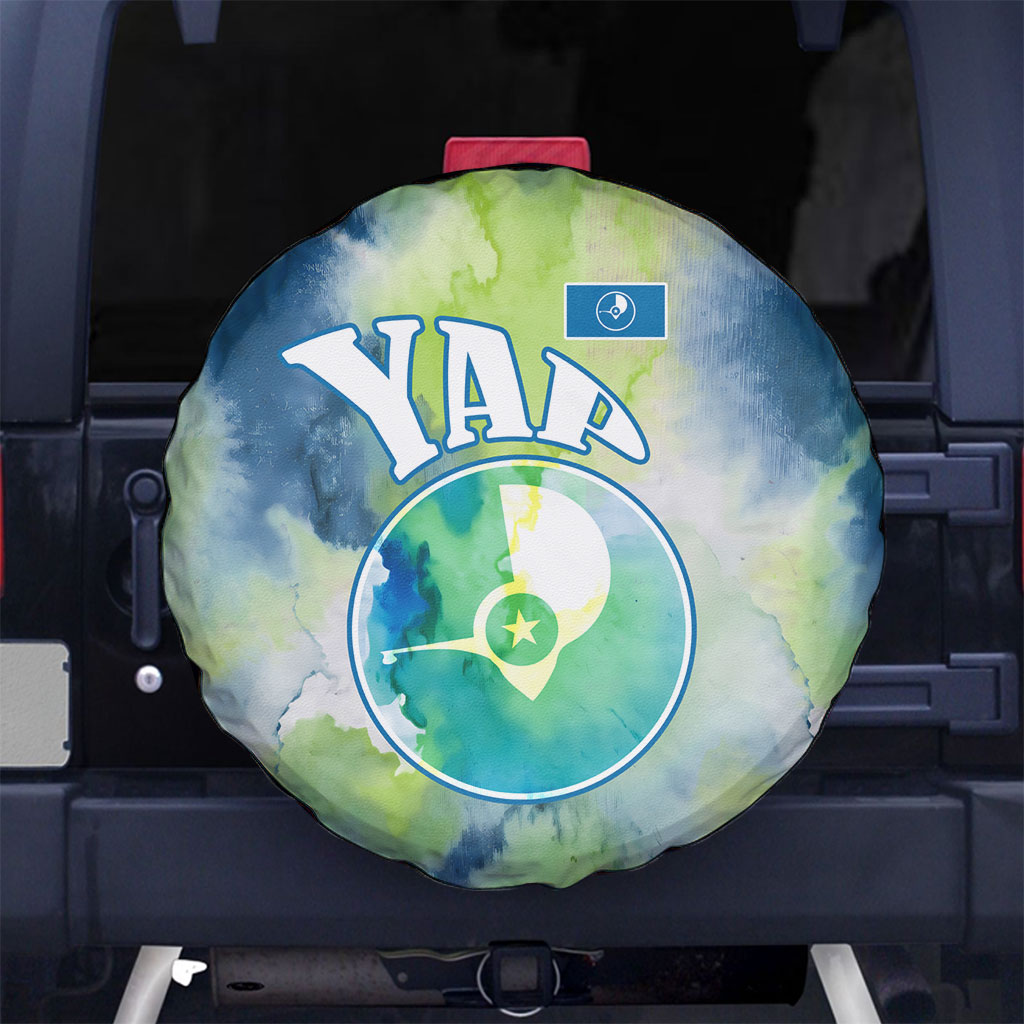 Yap Island Heritage Cultural Symbol Spare Tire Cover Micronesian Flag Stone Money Watercolor Abstract Art Design