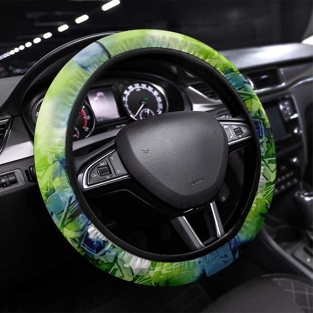 Yap Island Heritage Cultural Symbol Steering Wheel Cover Micronesian Flag Stone Money Watercolor Abstract Art Design