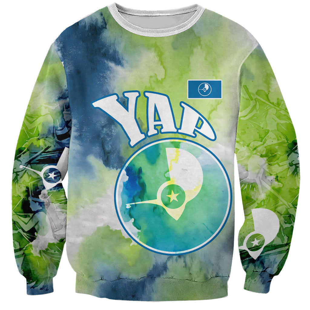 Yap Island Heritage Cultural Symbol Sweatshirt Micronesian Flag Stone Money Watercolor Abstract Art Design