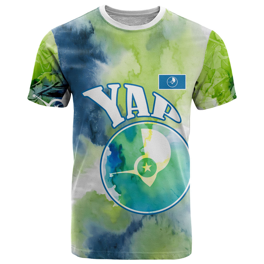 Yap Island Heritage Cultural Symbol T Shirt Micronesian Flag Stone Money Watercolor Abstract Art Design