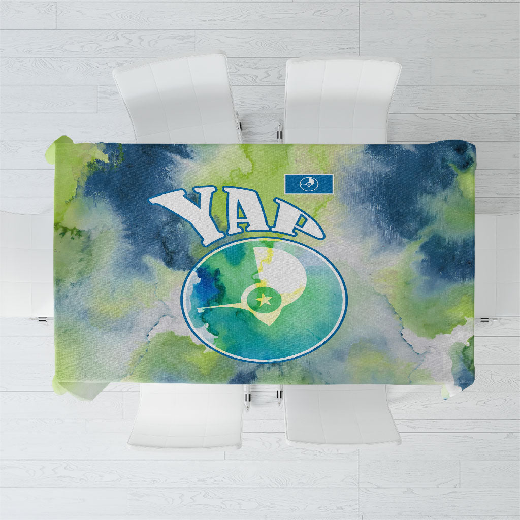 Yap Island Heritage Cultural Symbol Tablecloth Micronesian Flag Stone Money Watercolor Abstract Art Design