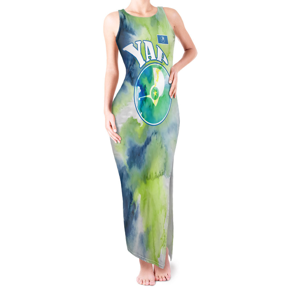 Yap Island Heritage Cultural Symbol Tank Maxi Dress Micronesian Flag Stone Money Watercolor Abstract Art Design