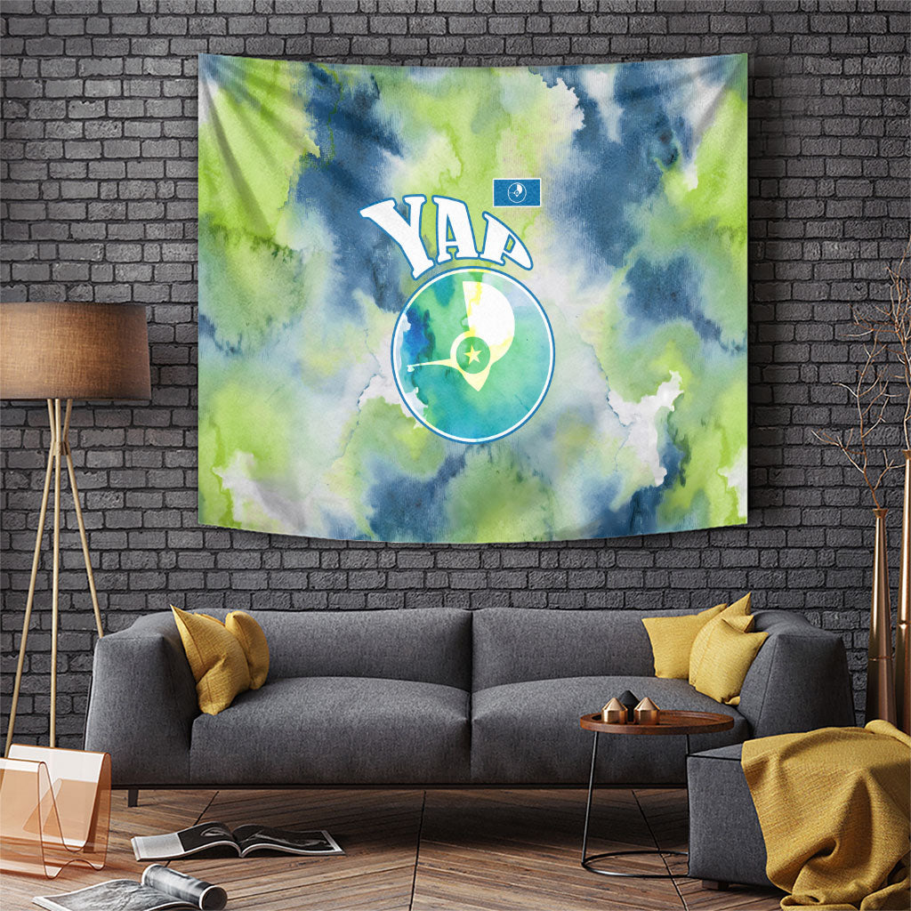 Yap Island Heritage Cultural Symbol Tapestry Micronesian Flag Stone Money Watercolor Abstract Art Design