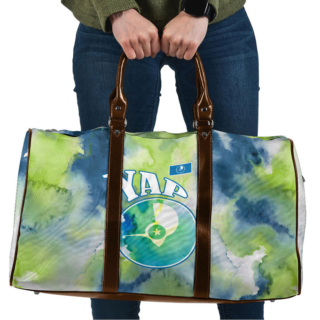Yap Island Heritage Cultural Symbol Travel Bag Micronesian Flag Stone Money Watercolor Abstract Art Design