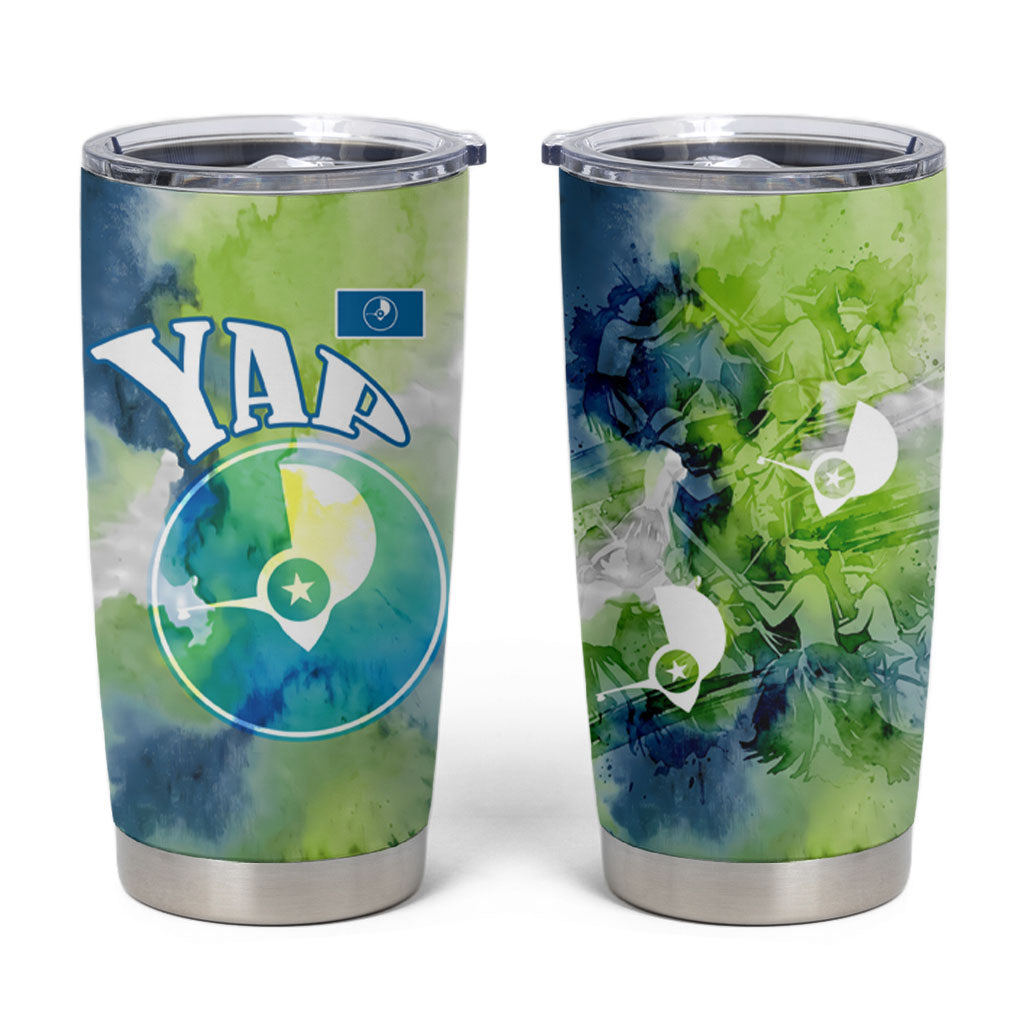 Yap Island Heritage Cultural Symbol Tumbler Cup Micronesian Flag Stone Money Watercolor Abstract Art Design