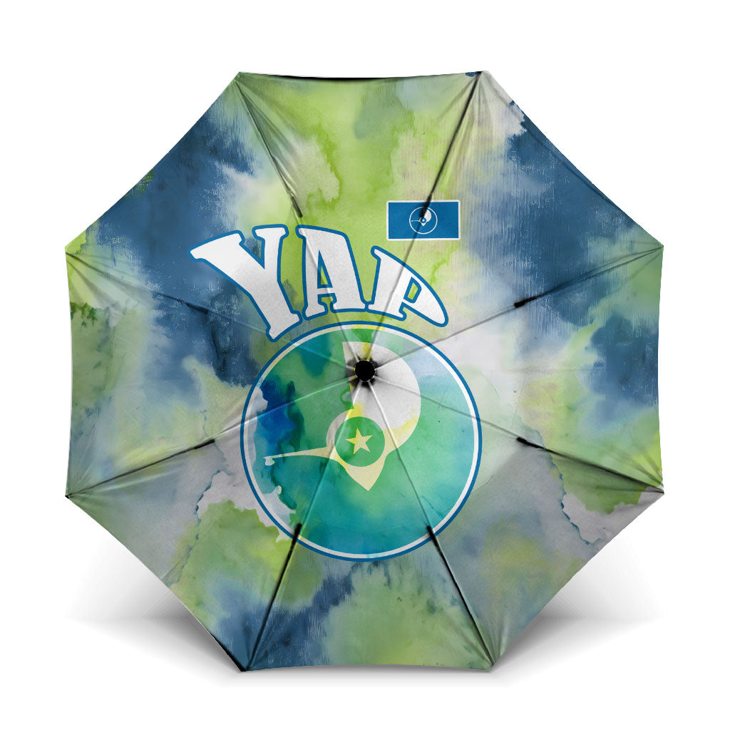 Yap Island Heritage Cultural Symbol Umbrella Micronesian Flag Stone Money Watercolor Abstract Art Design