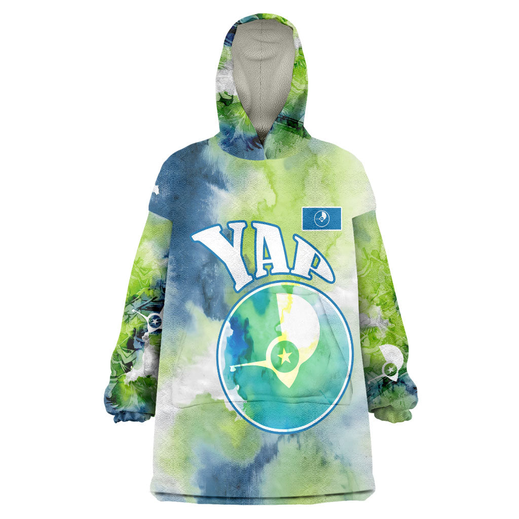 Yap Island Heritage Cultural Symbol Wearable Blanket Hoodie Micronesian Flag Stone Money Watercolor Abstract Art Design
