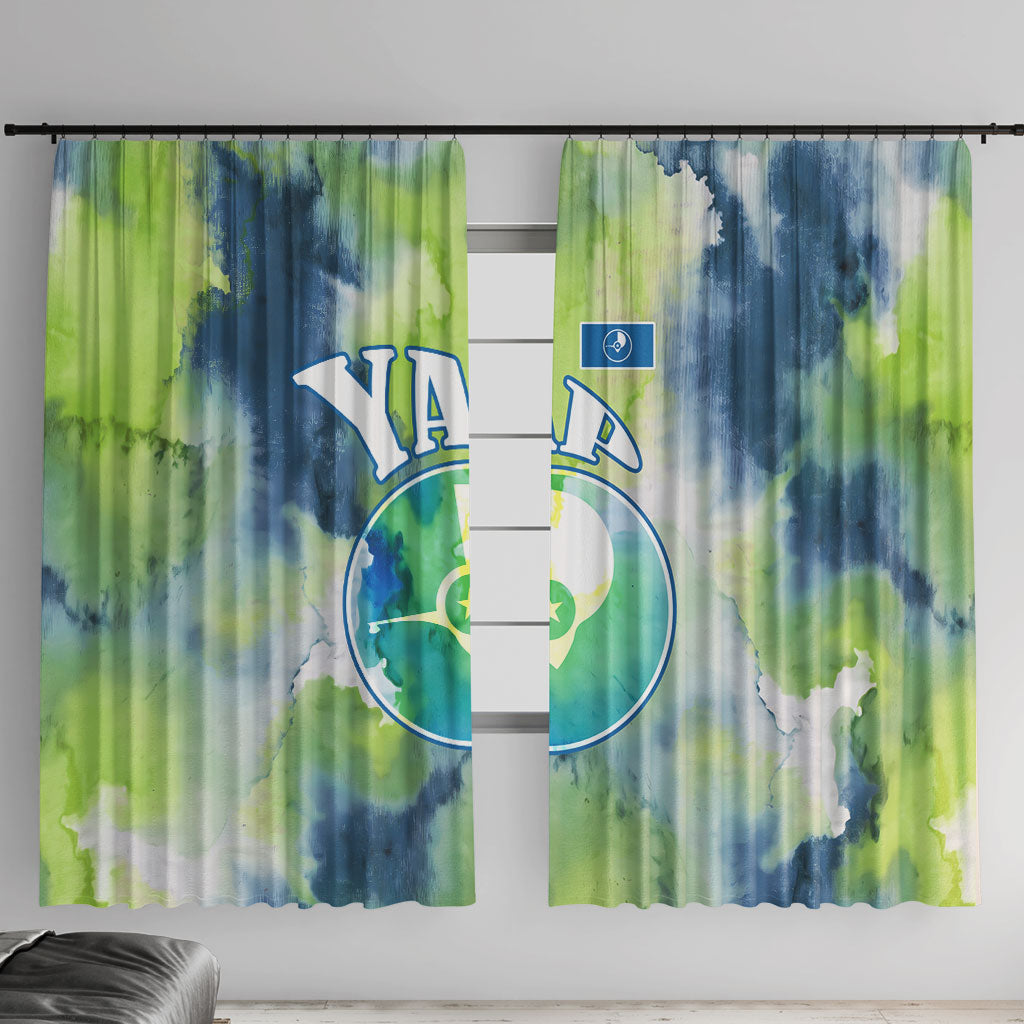 Yap Island Heritage Cultural Symbol Window Curtain Micronesian Flag Stone Money Watercolor Abstract Art Design