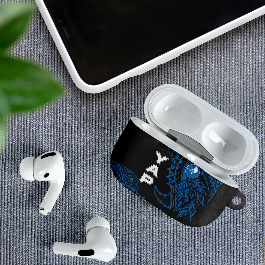 Yap Island Tribal Heritage AirPods Case Micronesian Polynesian Tattoo Pattern Blue Black Cultural Art