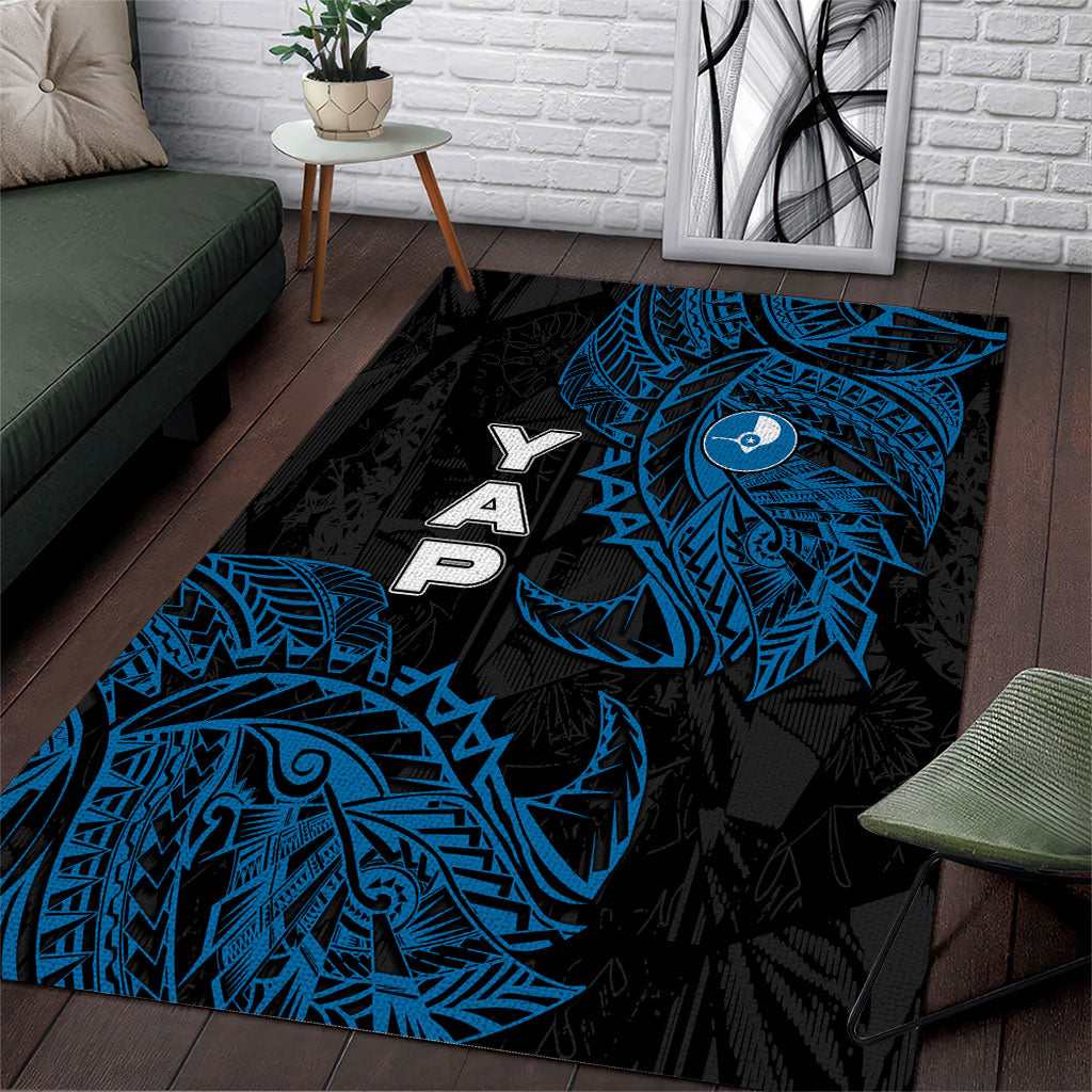 Yap Island Tribal Heritage Area Rug Micronesian Polynesian Tattoo Pattern Blue Black Cultural Art