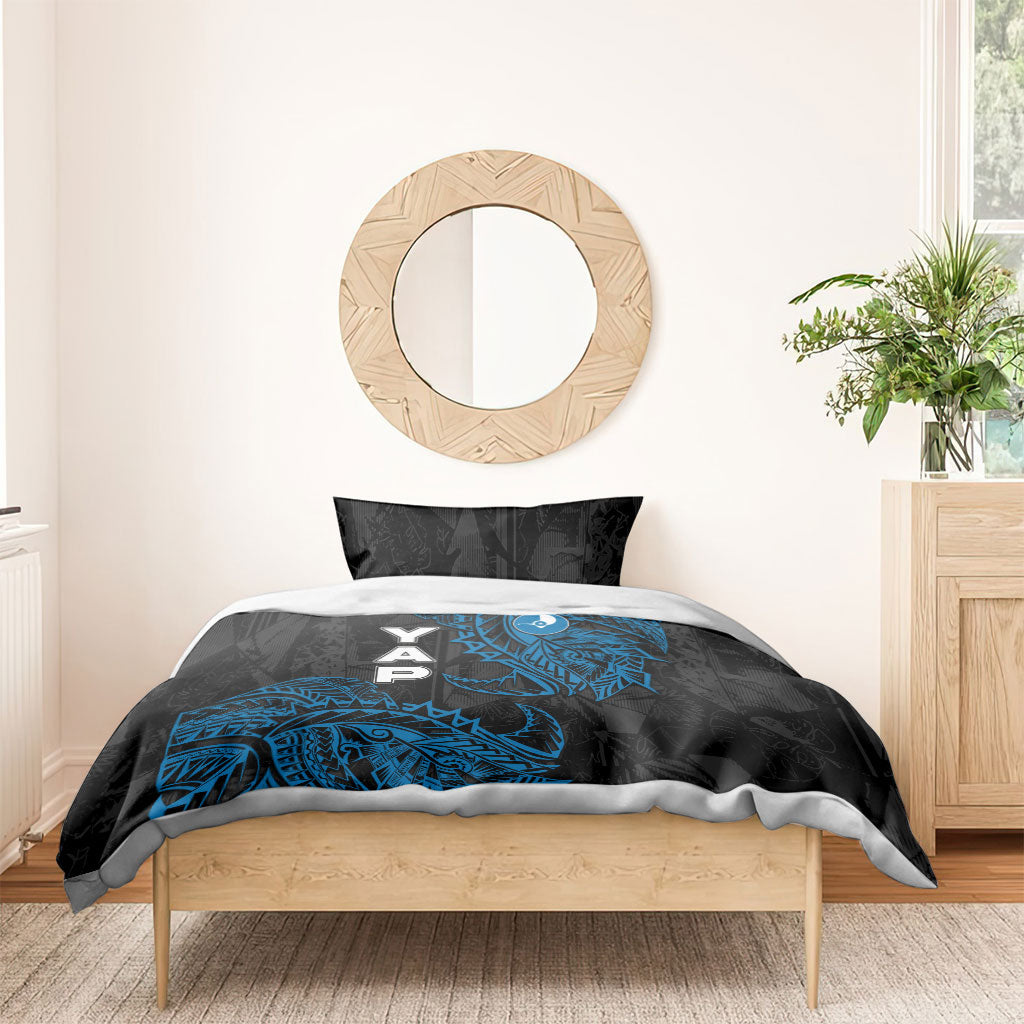 Yap Island Tribal Heritage Bedding Set Micronesian Polynesian Tattoo Pattern Blue Black Cultural Art