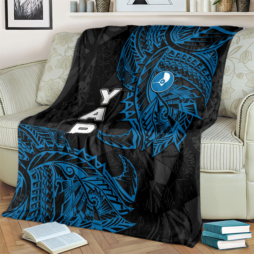 Yap Island Tribal Heritage Blanket Micronesian Polynesian Tattoo Pattern Blue Black Cultural Art