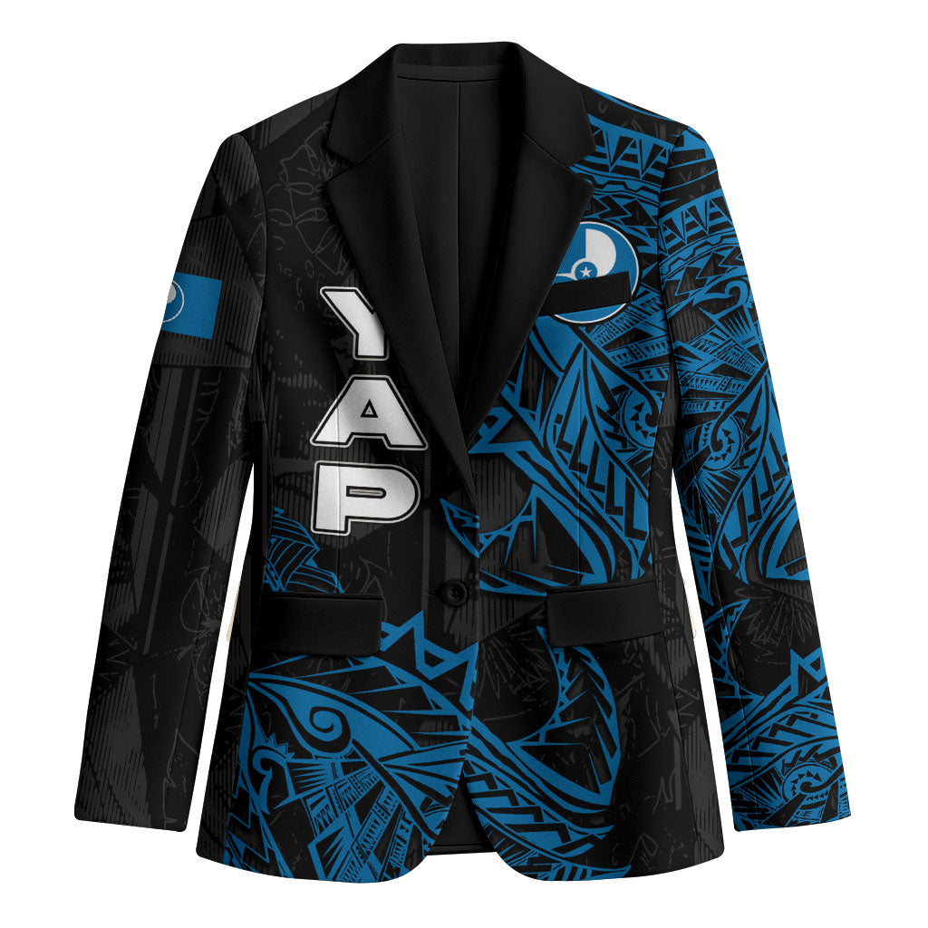 Yap Island Tribal Heritage Blazer Micronesian Polynesian Tattoo Pattern Blue Black Cultural Art