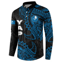 Yap Island Tribal Heritage Button Sweatshirt Micronesian Polynesian Tattoo Pattern Blue Black Cultural Art