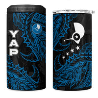 Yap Island Tribal Heritage 4 in 1 Can Cooler Tumbler Micronesian Polynesian Tattoo Pattern Blue Black Cultural Art