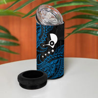 Yap Island Tribal Heritage 4 in 1 Can Cooler Tumbler Micronesian Polynesian Tattoo Pattern Blue Black Cultural Art