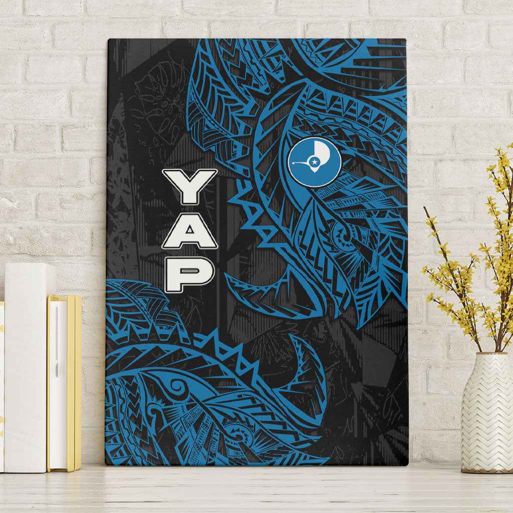 Yap Island Tribal Heritage Canvas Wall Art Micronesian Polynesian Tattoo Pattern Blue Black Cultural Art