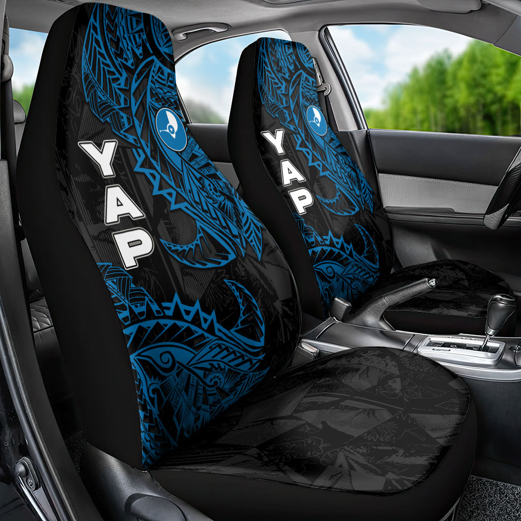 Yap Island Tribal Heritage Car Seat Cover Micronesian Polynesian Tattoo Pattern Blue Black Cultural Art