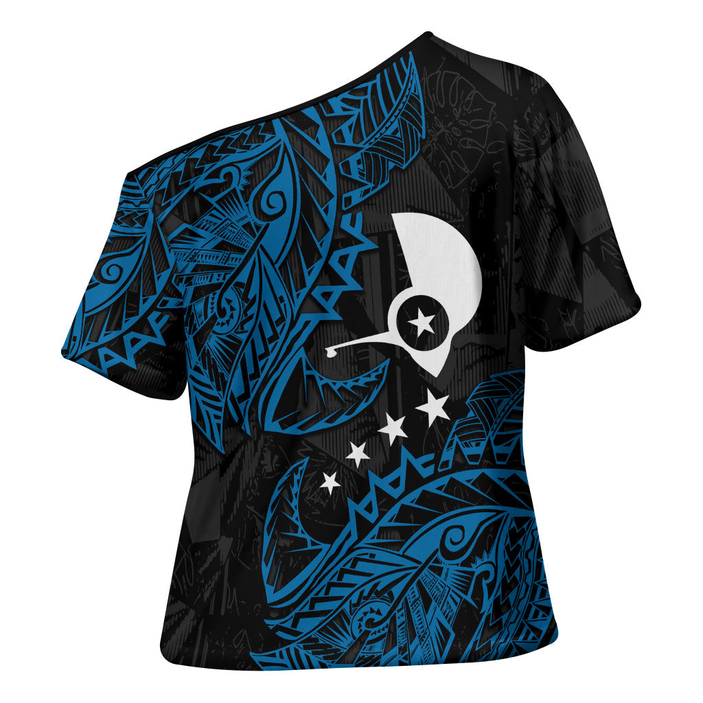 Yap Island Tribal Heritage Cross Shoulder Shirt Micronesian Polynesian Tattoo Pattern Blue Black Cultural Art