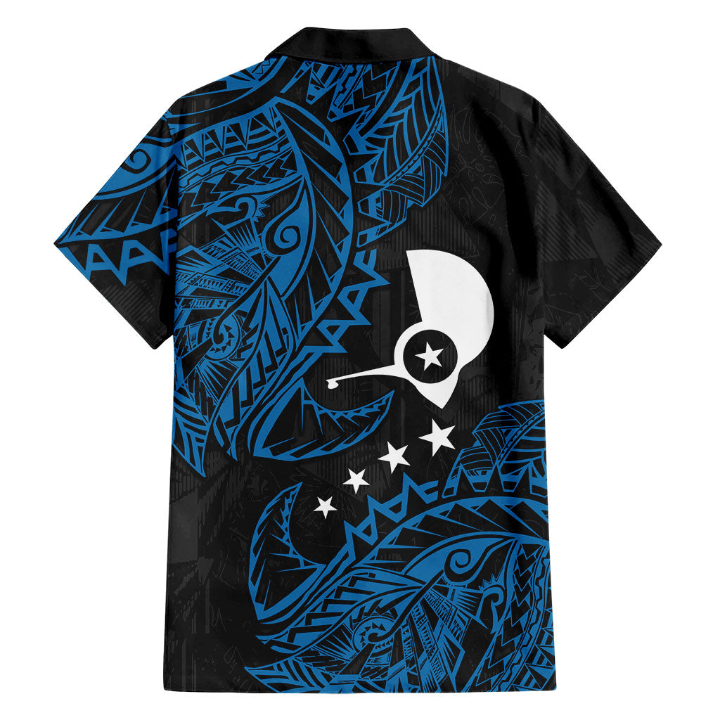 Yap Island Tribal Heritage Family Matching Off Shoulder Maxi Dress and Hawaiian Shirt Micronesian Polynesian Tattoo Pattern Blue Black Cultural Art TS04 - Polynesian Pride