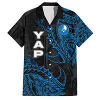 Yap Island Tribal Heritage Family Matching Off Shoulder Short Dress and Hawaiian Shirt Micronesian Polynesian Tattoo Pattern Blue Black Cultural Art TS04 Dad's Shirt - Short Sleeve Black Blue - Polynesian Pride
