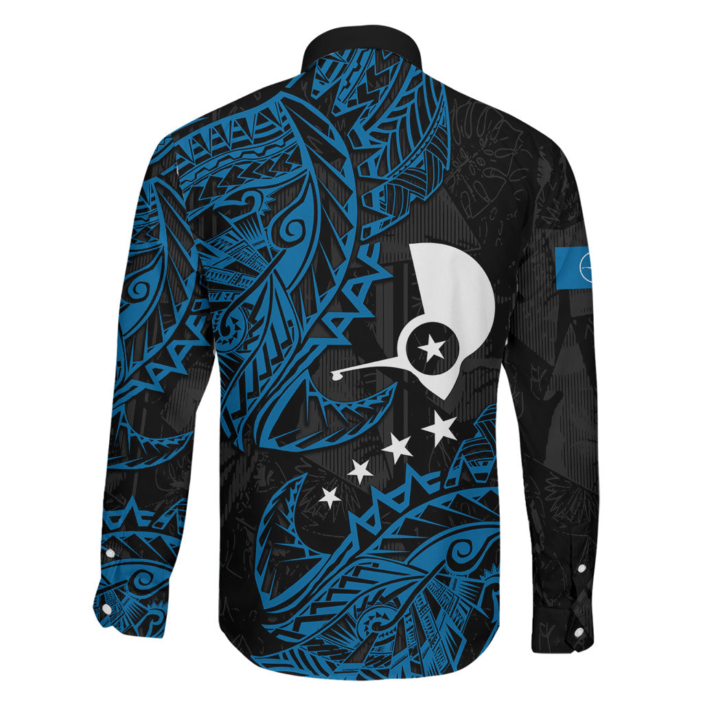 Yap Island Tribal Heritage Family Matching Off Shoulder Short Dress and Hawaiian Shirt Micronesian Polynesian Tattoo Pattern Blue Black Cultural Art TS04 - Polynesian Pride