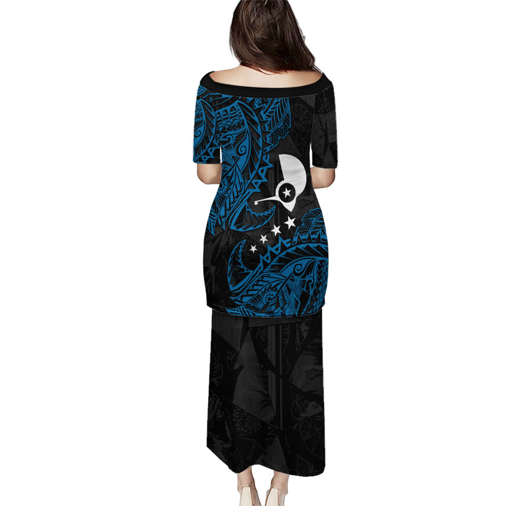 Yap Island Tribal Heritage Family Matching Puletasi and Hawaiian Shirt Micronesian Polynesian Tattoo Pattern Blue Black Cultural Art