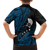 Yap Island Tribal Heritage Family Matching Short Sleeve Bodycon Dress and Hawaiian Shirt Micronesian Polynesian Tattoo Pattern Blue Black Cultural Art