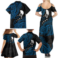 Yap Island Tribal Heritage Family Matching Summer Maxi Dress and Hawaiian Shirt Micronesian Polynesian Tattoo Pattern Blue Black Cultural Art TS04 - Polynesian Pride