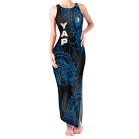 Yap Island Tribal Heritage Family Matching Tank Maxi Dress and Hawaiian Shirt Micronesian Polynesian Tattoo Pattern Blue Black Cultural Art