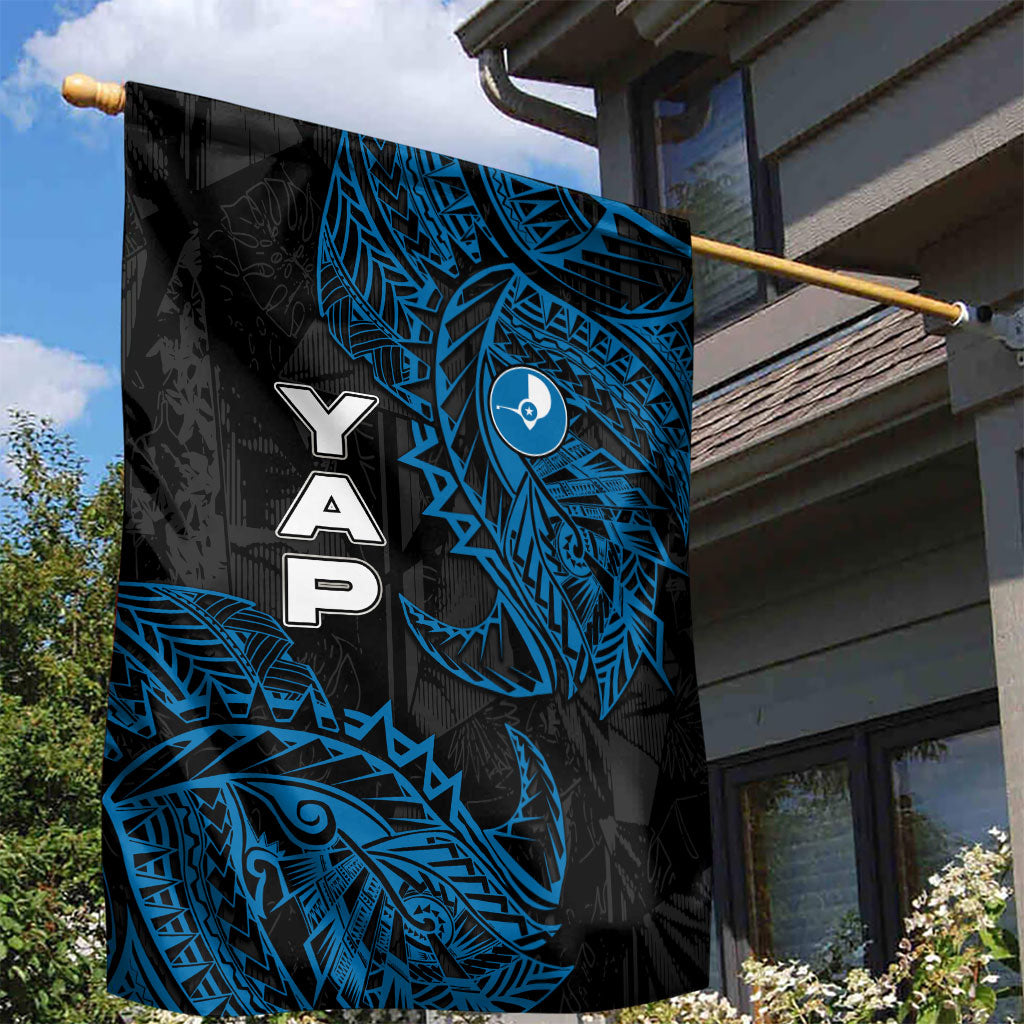 Yap Island Tribal Heritage Garden Flag Micronesian Polynesian Tattoo Pattern Blue Black Cultural Art